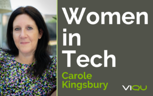 As part of our interview with IT Director Carole Kingsbury, Carole smiles next to the words 'Women in Tech 2023'.