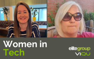 Graphic featuring pictures of Sian Rogers and Kirsten Jacobs alongside the words 'Women in Tech'