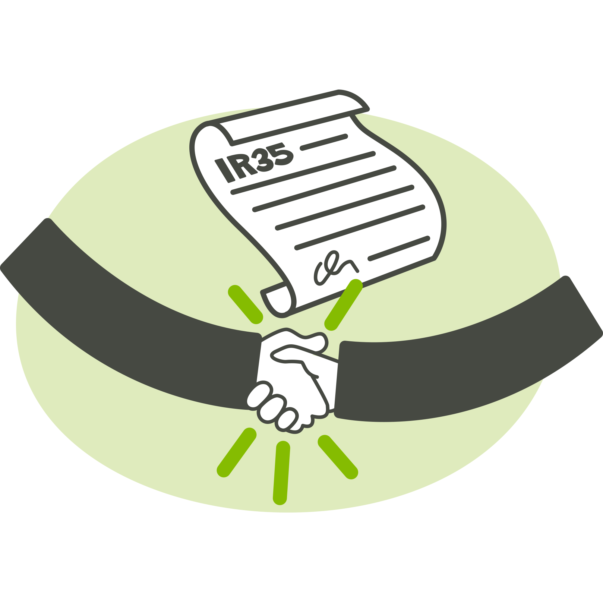 Shaking hands over a contract which says 'IR35' reflecting contract IT recruitment